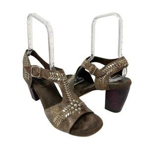 Calleen Cordero Studded Brown Distressed Leather Heel Sandals - Size 9